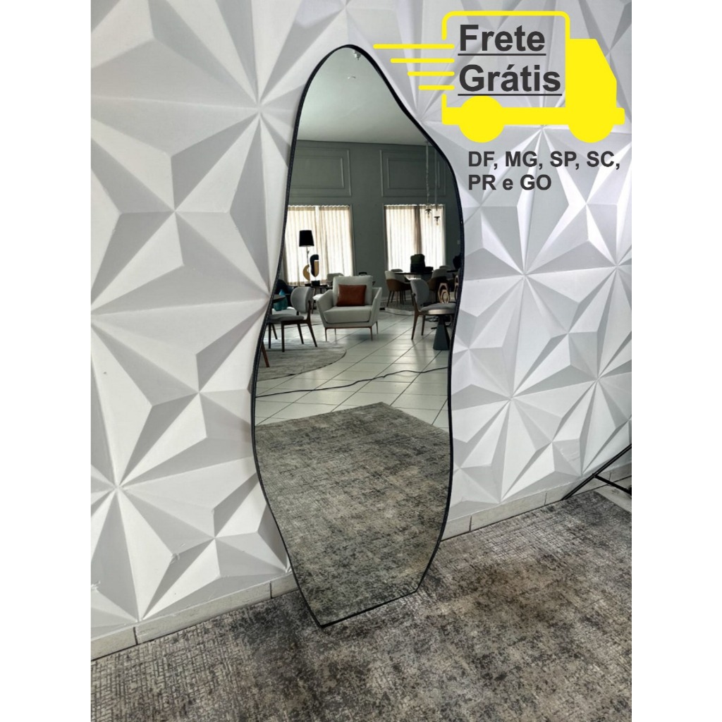 Espelho Organico Moldura Couro 170cm x 70cm Sala Quarto Salão Escritório em Oferta na Shopee