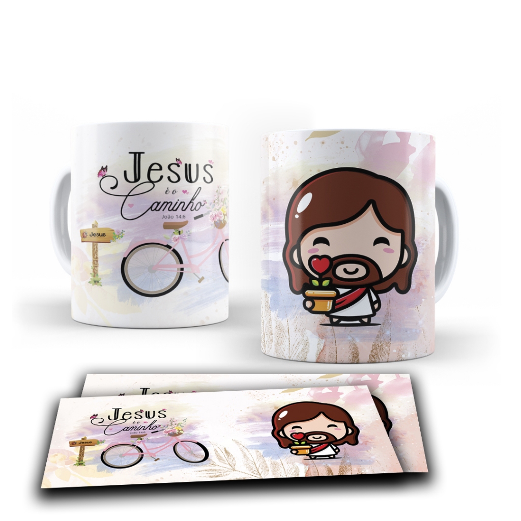 Caneca de Porcelana 325 ml Personalizada Evangélica Arte 2 Kits com 6 / 12 / 18 / 24 / 30 unidades