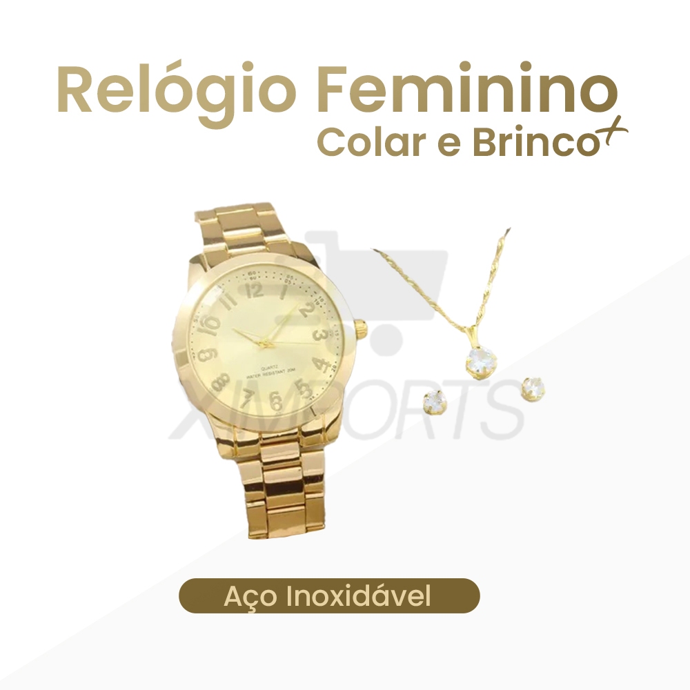 Relogio Feminino Rose Original Kit Colar e Brincos