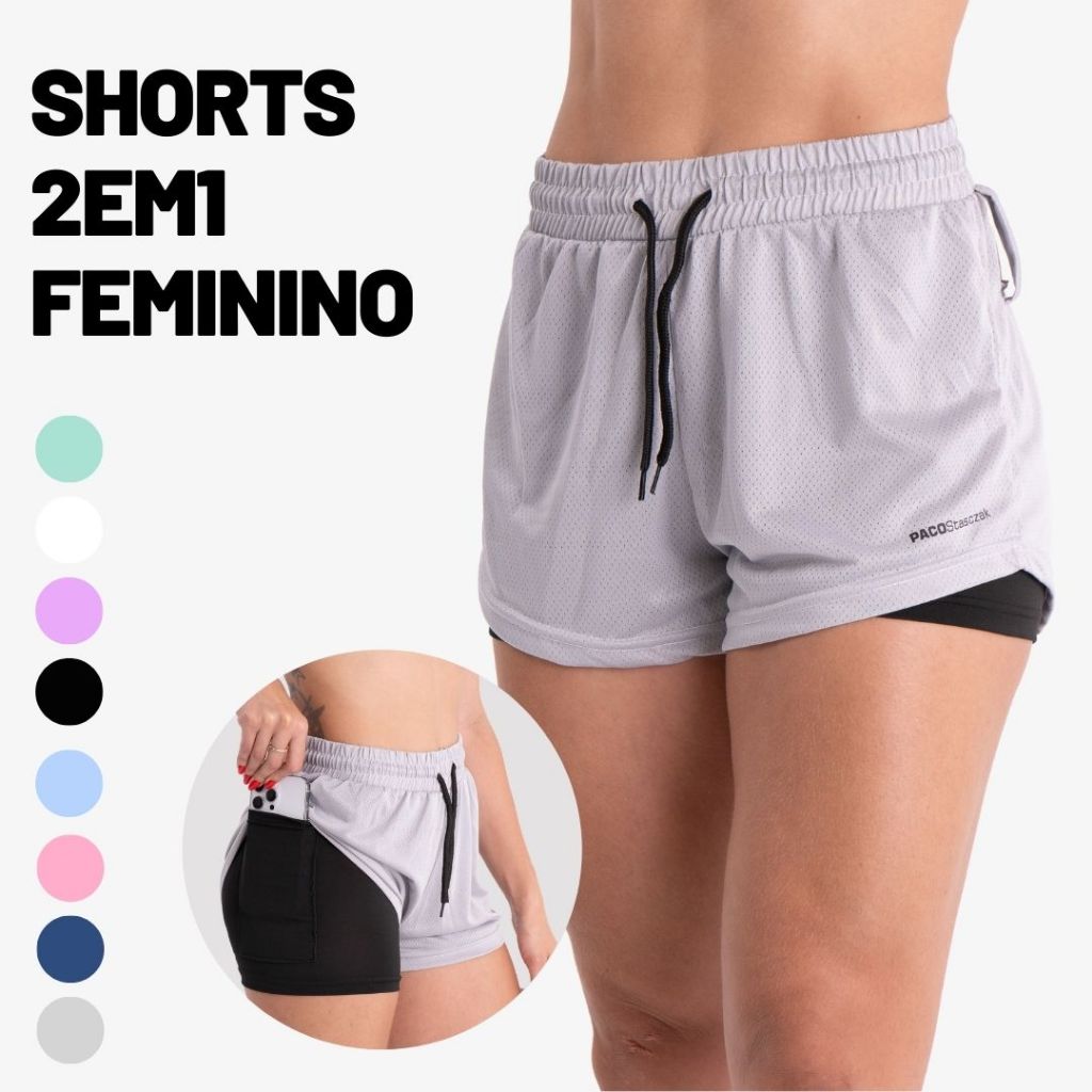 Short 2 em 1 Feminino Dryfit Bermuda Dupla Para Treino Academia Caminhada e Outros Esportes