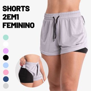 Short 2 em 1 Feminino Dryfit Bermuda Dupla Para Treino Academia Caminhada e Outros Esporte...