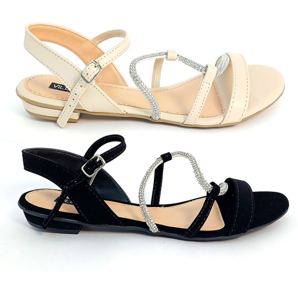Sandalia Feminina Rasteirinha Com Strass Villa Rosa 207620633 - Women Shoes