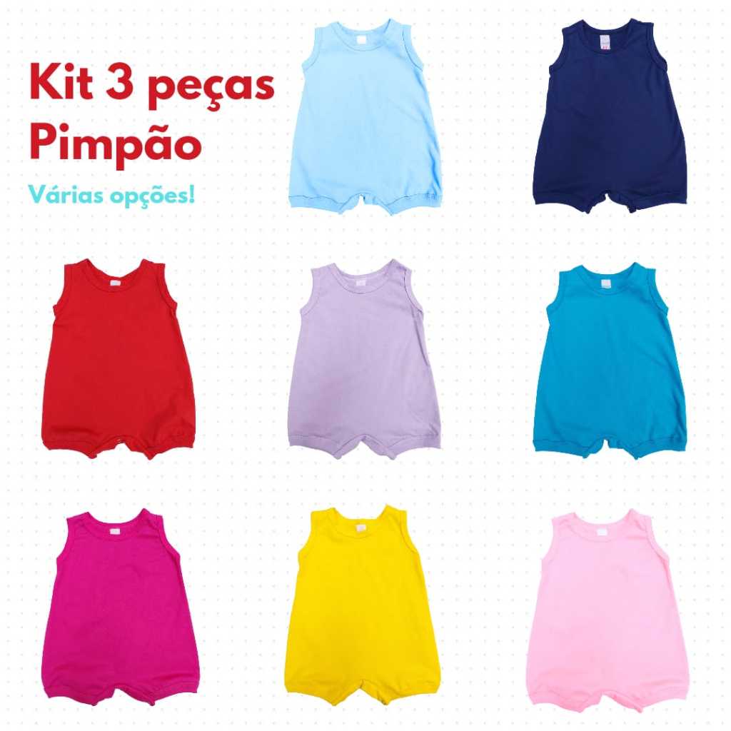 Kit 3 Peças Pimpão Bebê / Infantil (Malha 100% Algodão) Novidades em Oferta na Shopee