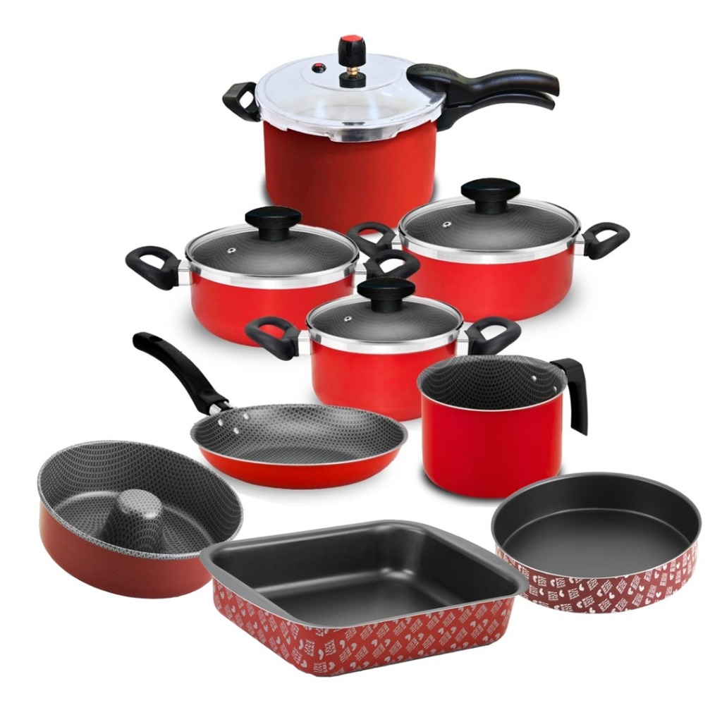 Conjunto Panelas + Panela de Pressão Externa 4,5L + Formas Antiaderentes 9 Pçs