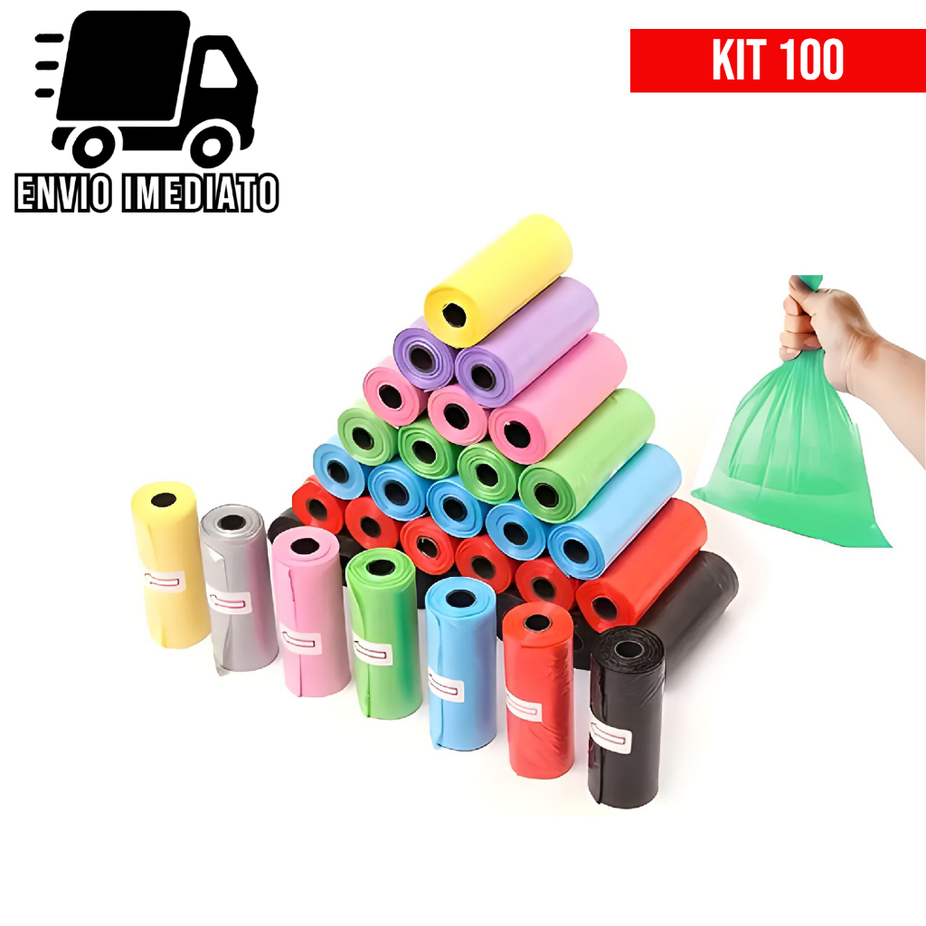 Kit 100 Pet Cata Caca Saquinhos Plástico Refil para Cachorro e Gato