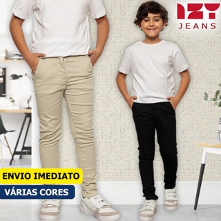Kit 2 Calça Alfaiataria Infantil 2 ao 16 Esporte Social Bolso Elastano Alta Qualidade Slim Fit Sarja em Oferta na Shopee