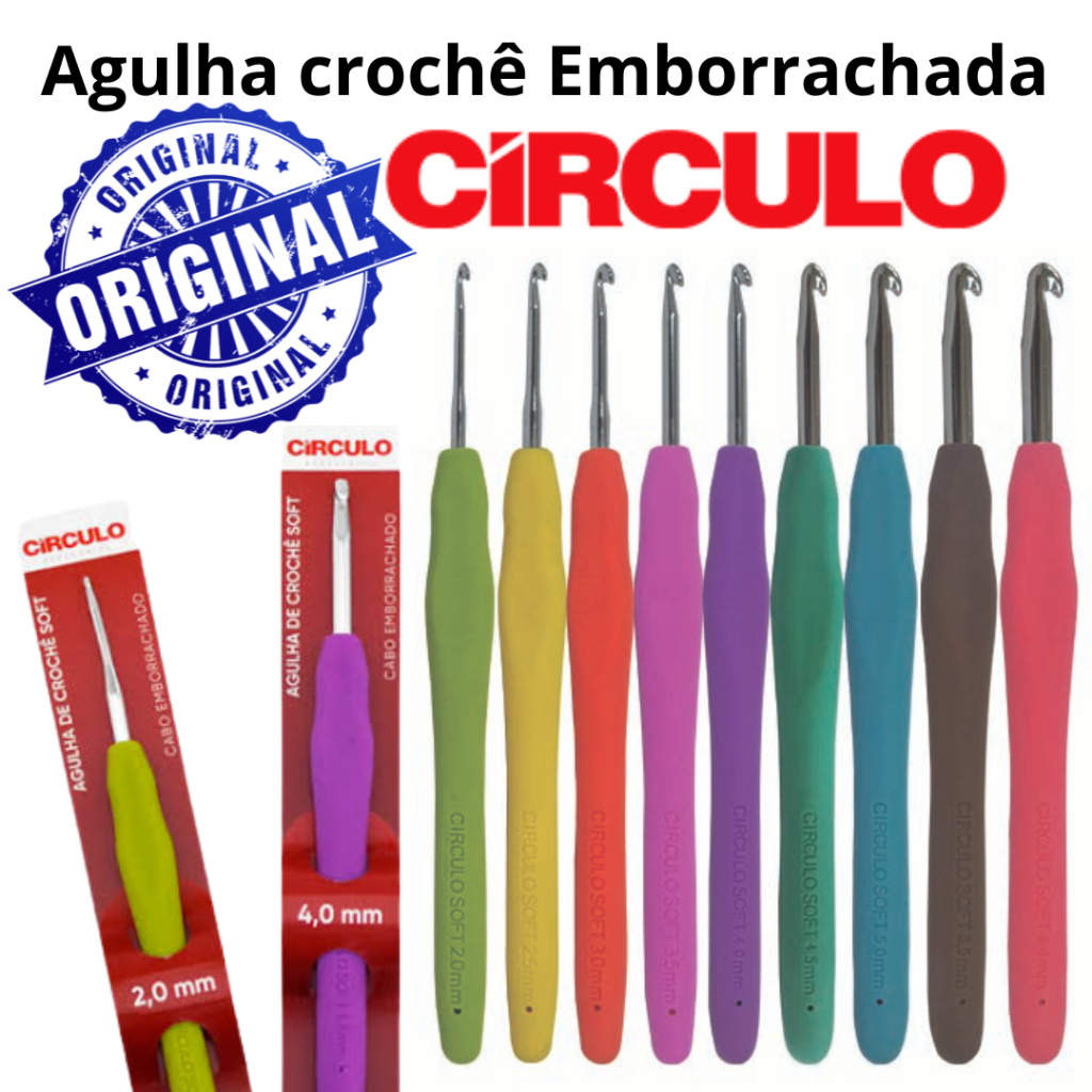 AGULHA CROCHE EMBORRACHADA CÍRCULO em Oferta na Shopee