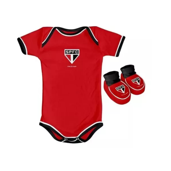 Kit Tricolor Bebê 2 peças Body Pantufa Para Bebê São Paulo  Unissex Licenciado e Oficial Mêsversário