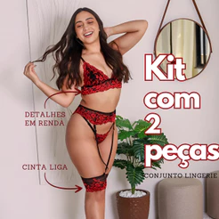 Kit 2 Conjuntos Langerie Sexy Completo Fio Dental Renda Fantasia cinta liga Erotica Espartilho Lingerie