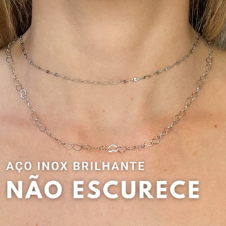 Kit Colar Coração Prata Delicado Colar Aço inoxidável Hipoalergênico Corrente feminino colar fino brilhante e claro em Oferta na Shopee