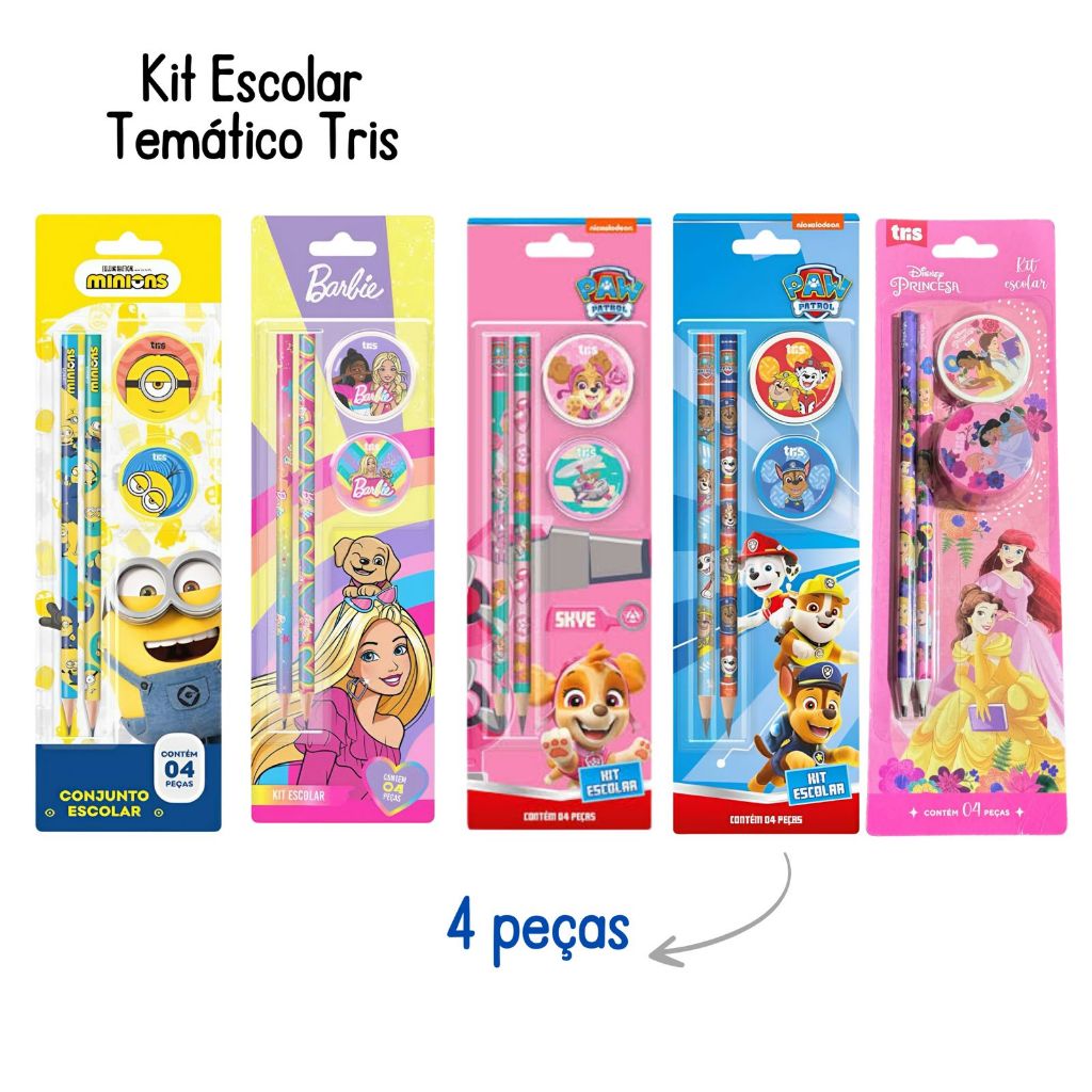 KIT ESCOLAR PATRULHA CANINA BARBIE DISNEY C/4 PEÇAS - CONJUNTO ESCOLAR PAPELARIA em Oferta na Shopee