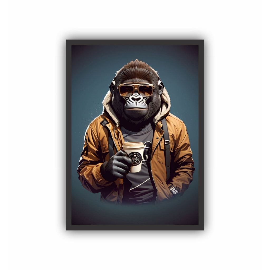 Quadro Decorativo Gorila Macaco Primata Moldura Preta