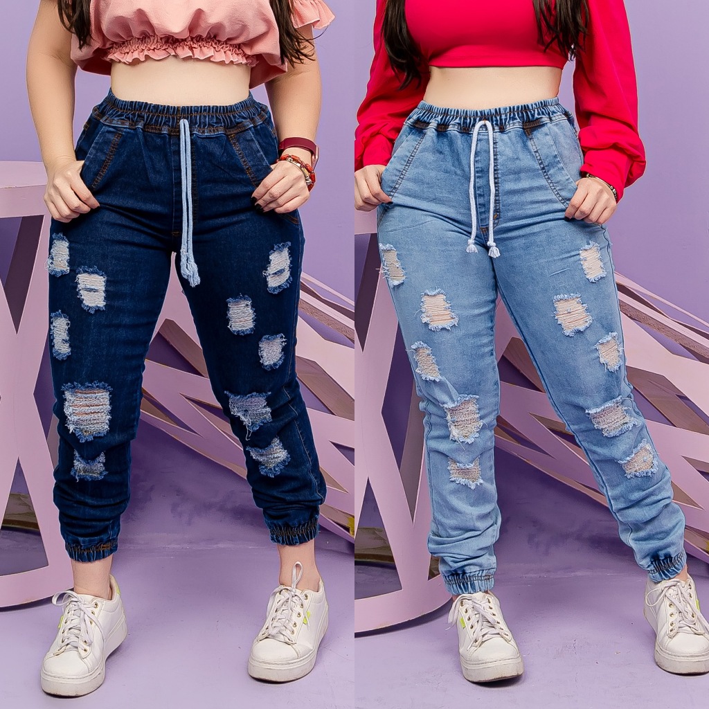 Calça Jogger Feminina Jeans Blogueira Cintura Alta Jeans Laycra