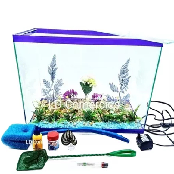 Aquário Grande 25 Litros 40x23x28cm Decorado Fixa Completo Peixes