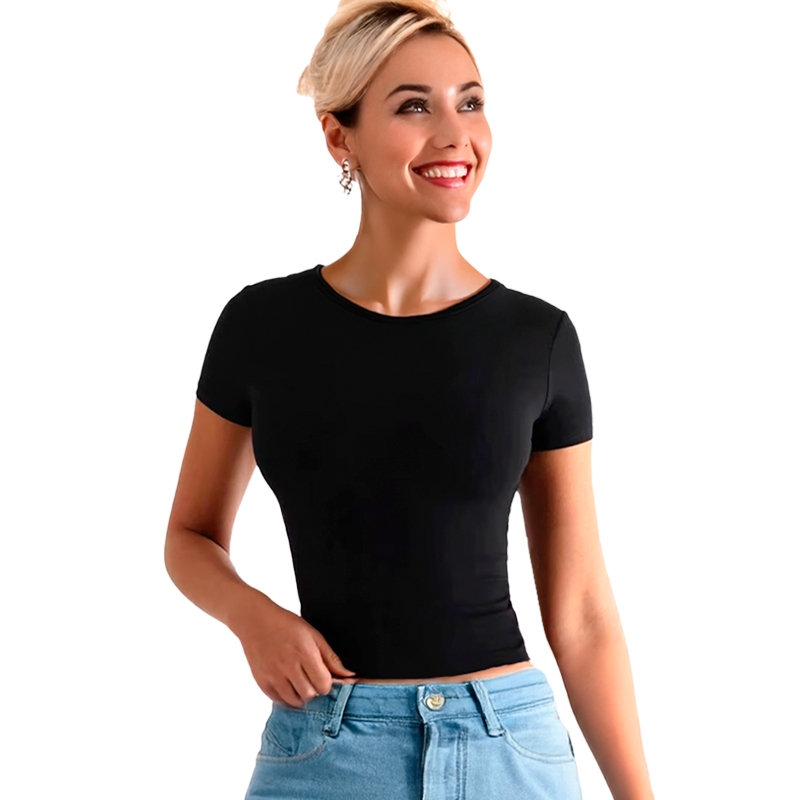 Blusa Baby Look Feminina Manga Curta Baby Tee Slim Fit em Oferta na Shopee