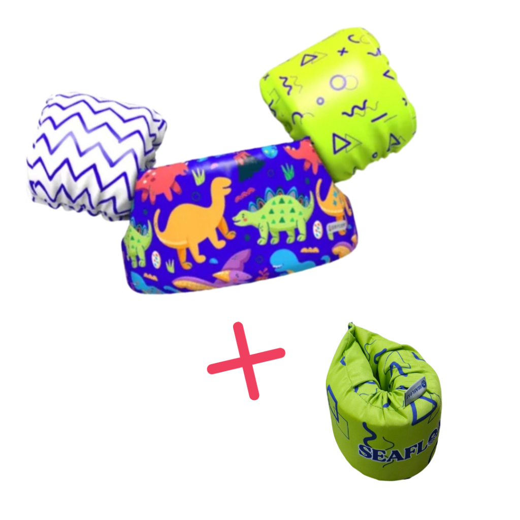 Boia de Braço Colete Infantil Dinossauros + Boia Auxiliar Salva Vidas Sea Float 10 a 25kg