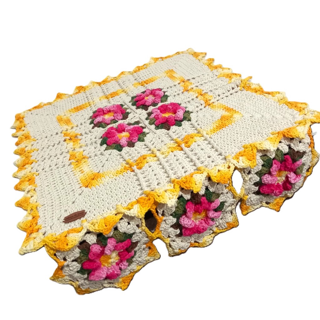 Capa Toalha de Fogão 4 Bocas Flores em Crochê Várias Cores Crochet Croche Moda Casa Decoração Cozinha Presentes