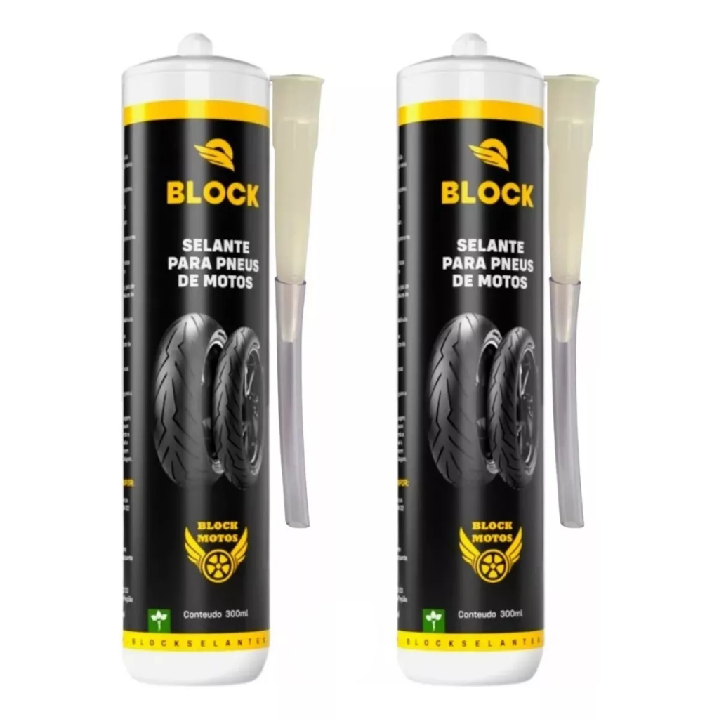 Selante Anti Furo Para Pneu De Moto Block 300 Ml 2 Frascos - Pneu Furado Nunca Mais