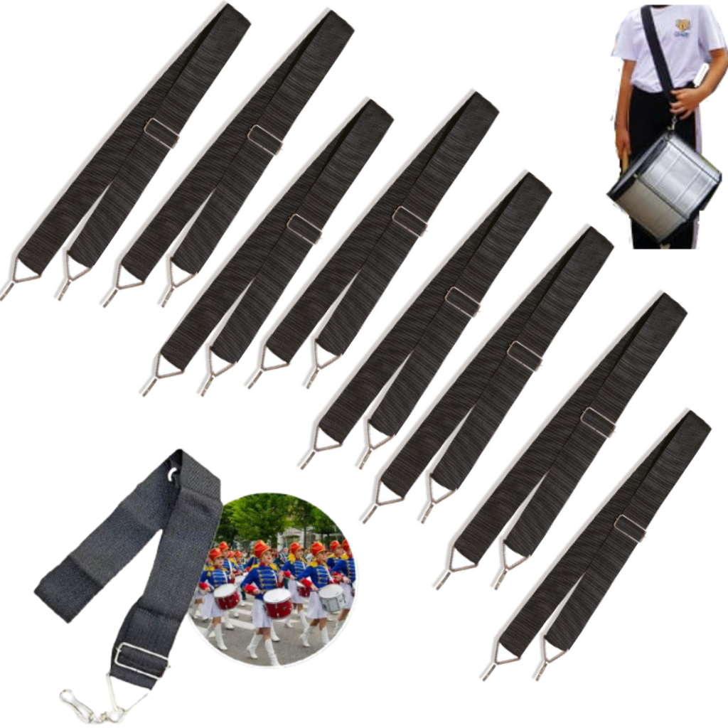 Kit 20 Talabartes Preto Para Bumbo Caixa Tarol Repique 02 Ganchos Banda Marcial Fanfarra