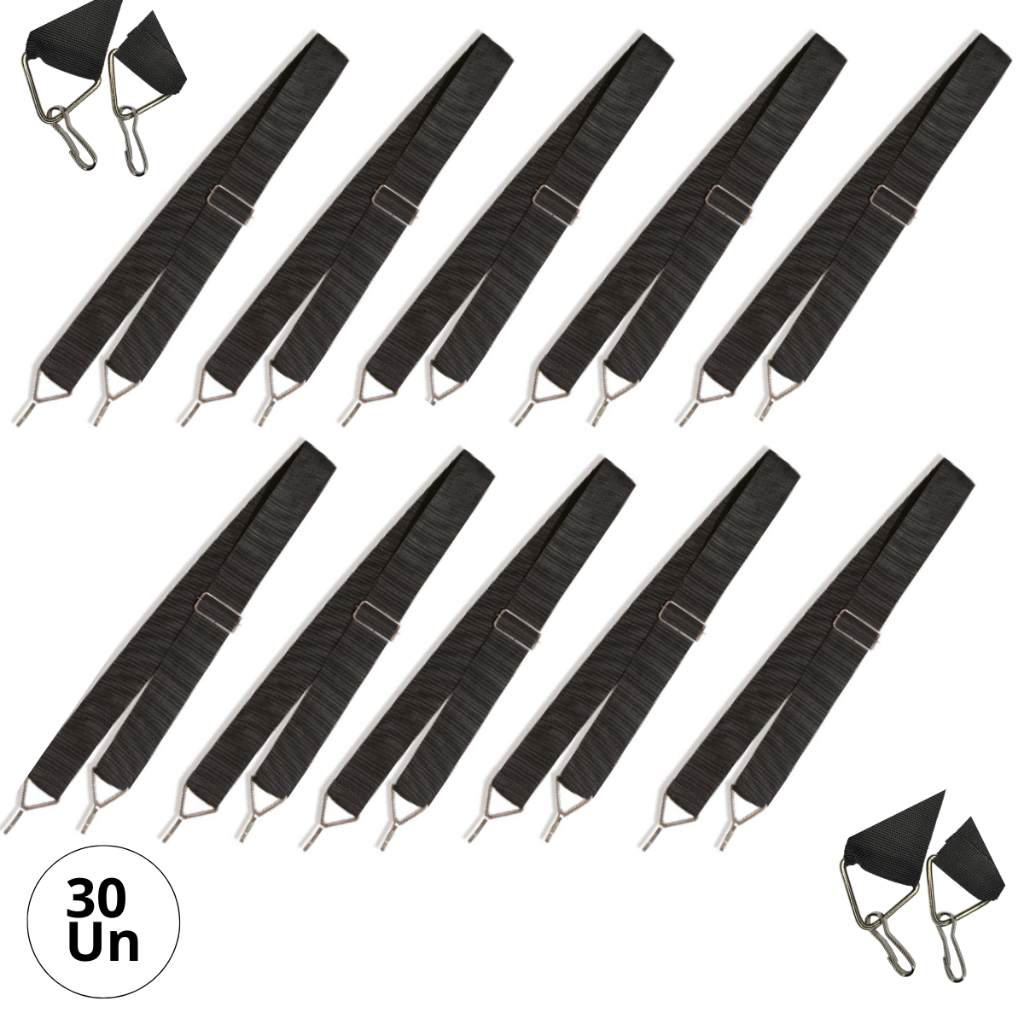 Kit 30 Talabartes Preto Para Bumbo Caixa Tarol Repique 02 Ganchos Banda Marcial Fanfarra