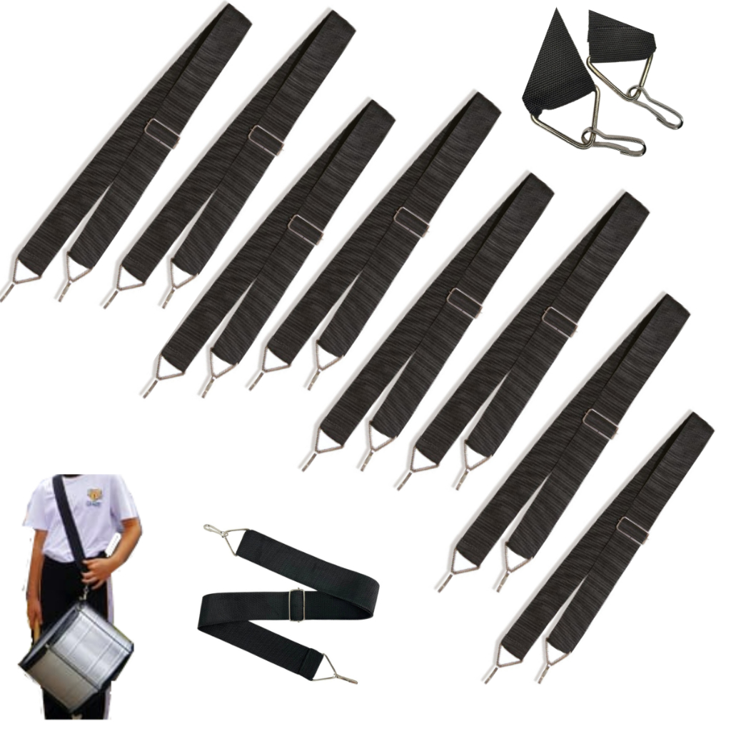 Kit 40 Talabartes Preto Para Bumbo Caixa Tarol Repique 02 Ganchos Banda Marcial Fanfarra