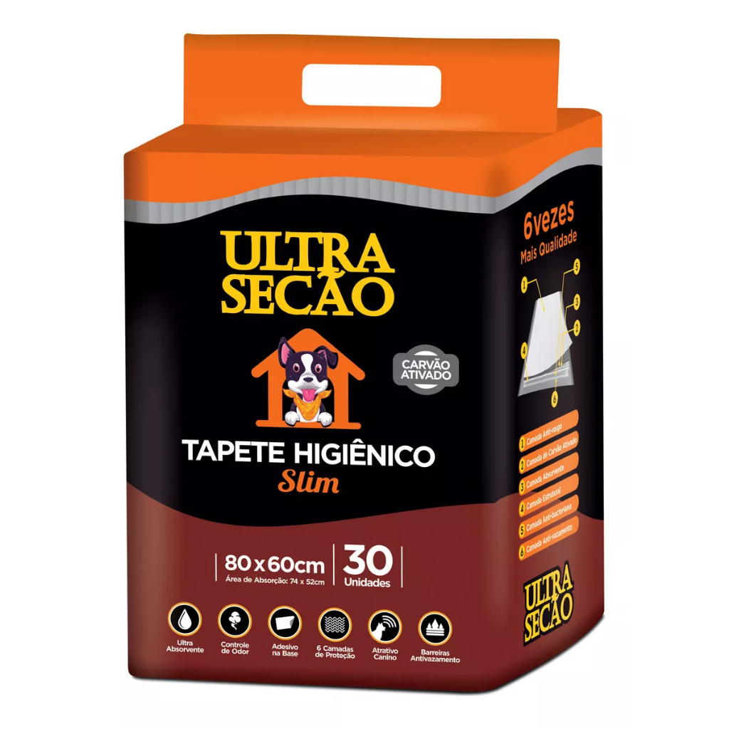 Tapete Higiênico Carvão Ativado 80x60 Grande 30un Ultra Secão Anti Odor Super Absorção p/ Cachorro