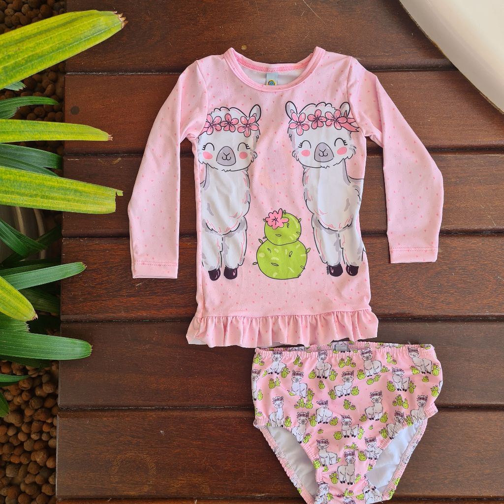 Conjunto  Moda praia Menina Blusa uv e Calcinha/ Biquini com ou sem toalha proteção uv50  Tubekids