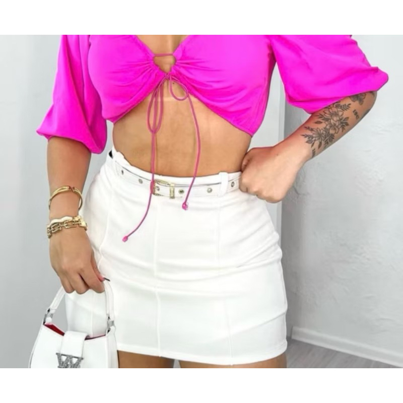 Short Saia Neoprene Com Cinto tecido com elastano. P AO G3.