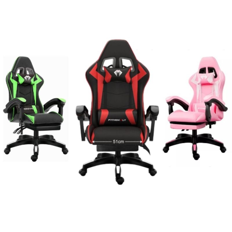 Cadeira de escritório Python Fly X12 gamer ergonômica preta e vermelha verde rosa com estofado de couro sintético