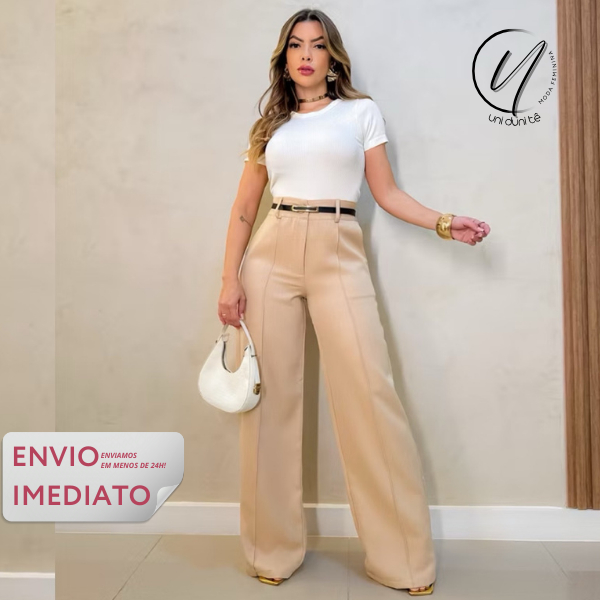 Calça Pantalona Alfaiataria Social ZARA C/ Cinto Modelo Virginia Casual Luxo Moda Blogueir...