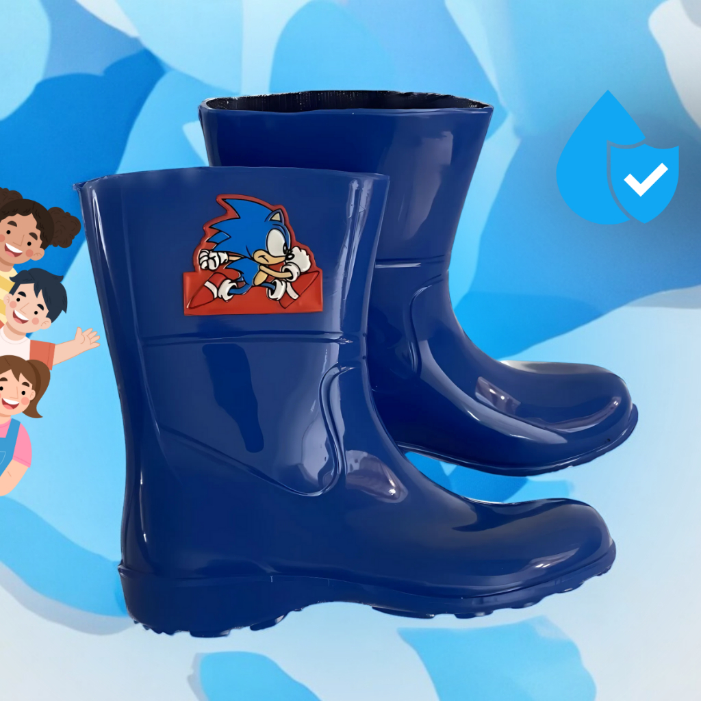 Bota Galocha Infantil Juvenil Menino Sonic 19 ao 34  Impermeavel Limpa Facil em Oferta na Shopee