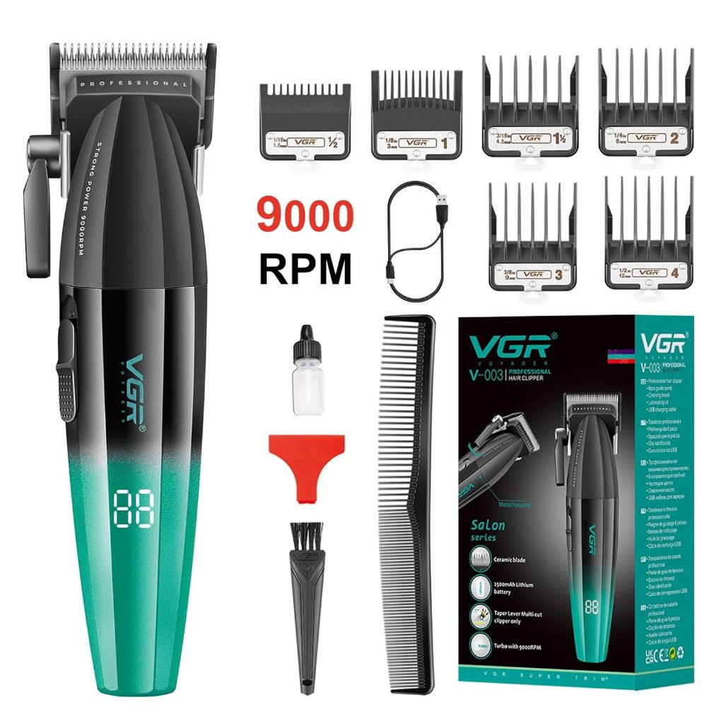 Cortador de Cabelo Profissional VGR OIV-003 com Carregamento Sem Fio e Display LED Kit Barba Cabelo em Oferta na Shopee