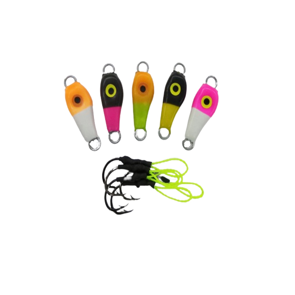 Kit Jumping Jig Gotcha 17 Gramas c/ Suporte Hook 5 unidades Robalo Corvina Pescada Pampo Tucunaré