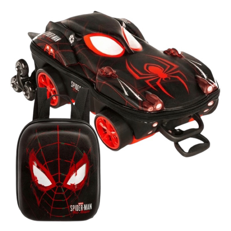 Kit Mochilete 3D com rodinhas e Lancheira Homem Aranha Miles Spider Man MaxToy