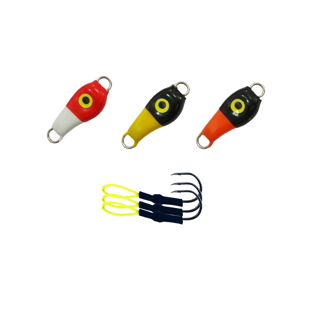 Kit Jumping Jig Gotcha 17 Gramas c/ Suporte Hook 3 unidades Robalo Corvina Pescada Pampo Tucunaré