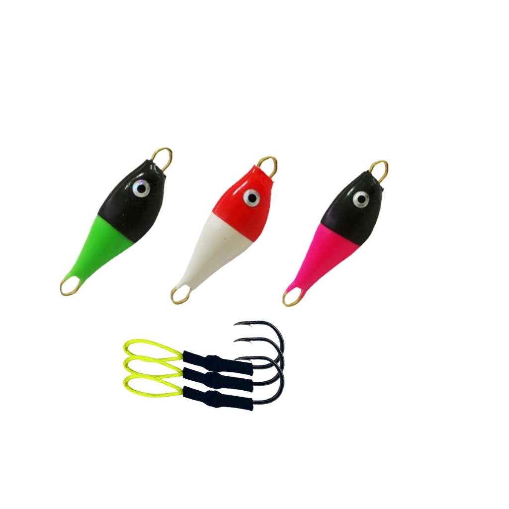 Kit Jumping Jig Pindoca 15 Gramas c/ Suporte Hook 3 unidades Robalo Corvina Pescada Pampo Tucunaré