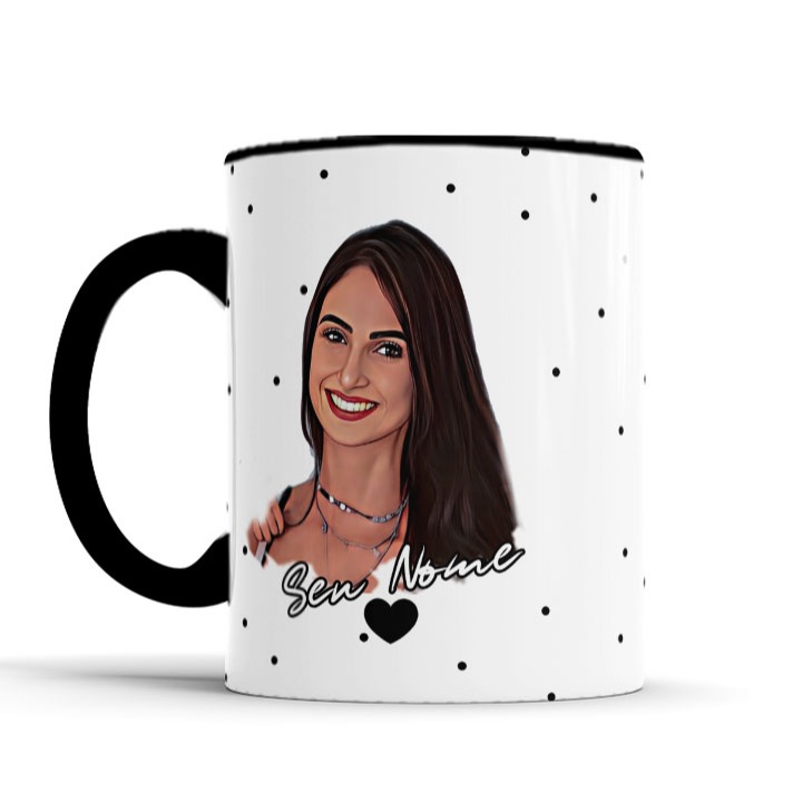 Caneca Profissão Direito Advogada Caricatura E Nome Minimalista de Alça Preta - 325ml