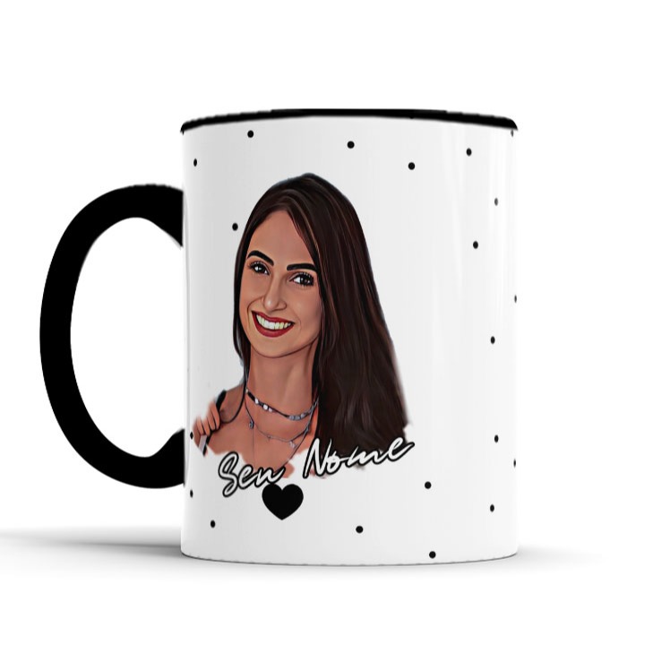 Caneca Profissão Contabilidade Contadora Caricatura E Nome Minimalista de Alça Preta - 325ml