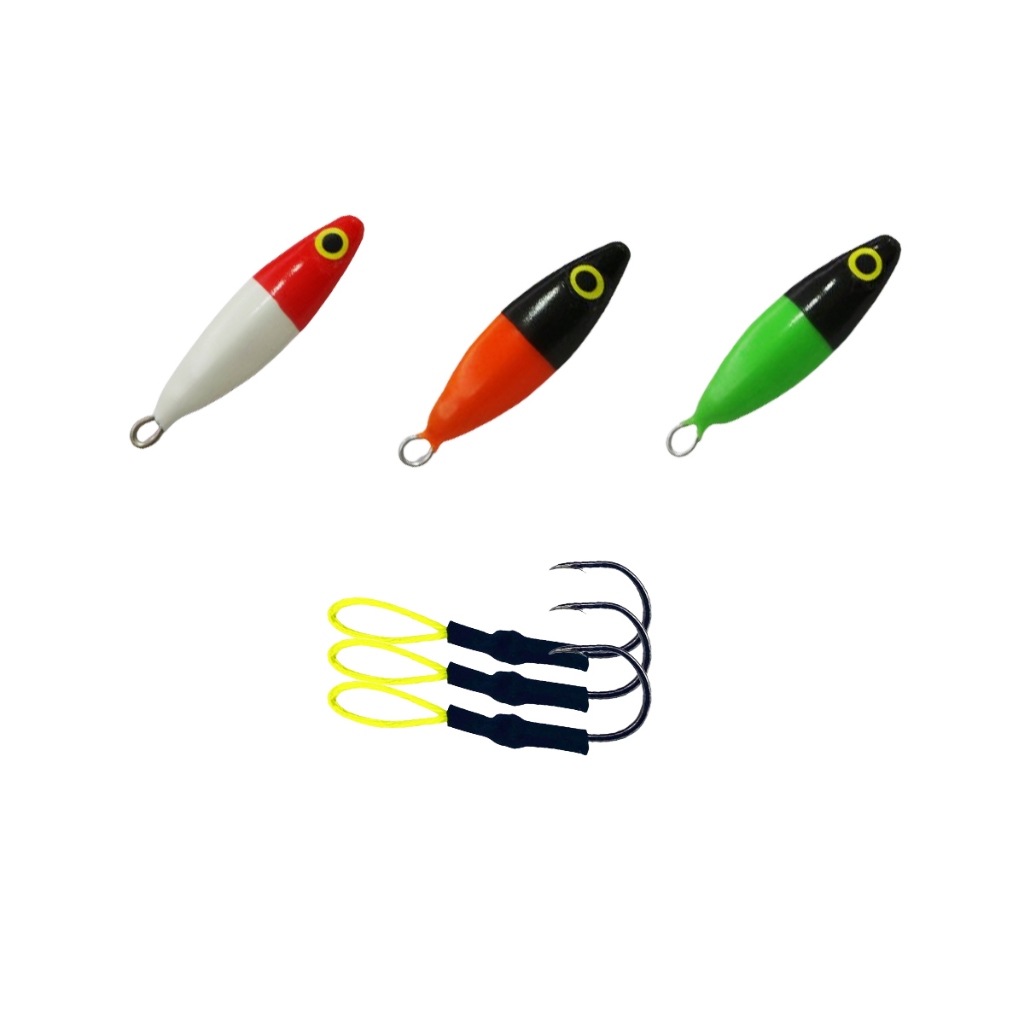 Kit Micro Jig Slow 12 Gramas c/ Suporte Hook 3 unidades Robalo Corvina Pescada Pampo Tucunaré