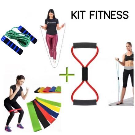 Kit Treino Em Casa Completo Elástico Extensor Cross Tube + Corda de Pular + Kit com 5 Faixa Exercícios