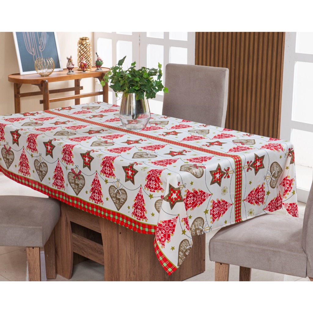 Toalha de Mesa Natalina 10 Lugares 3,00m x 1,40m Oxford Estampado NATAL 2025