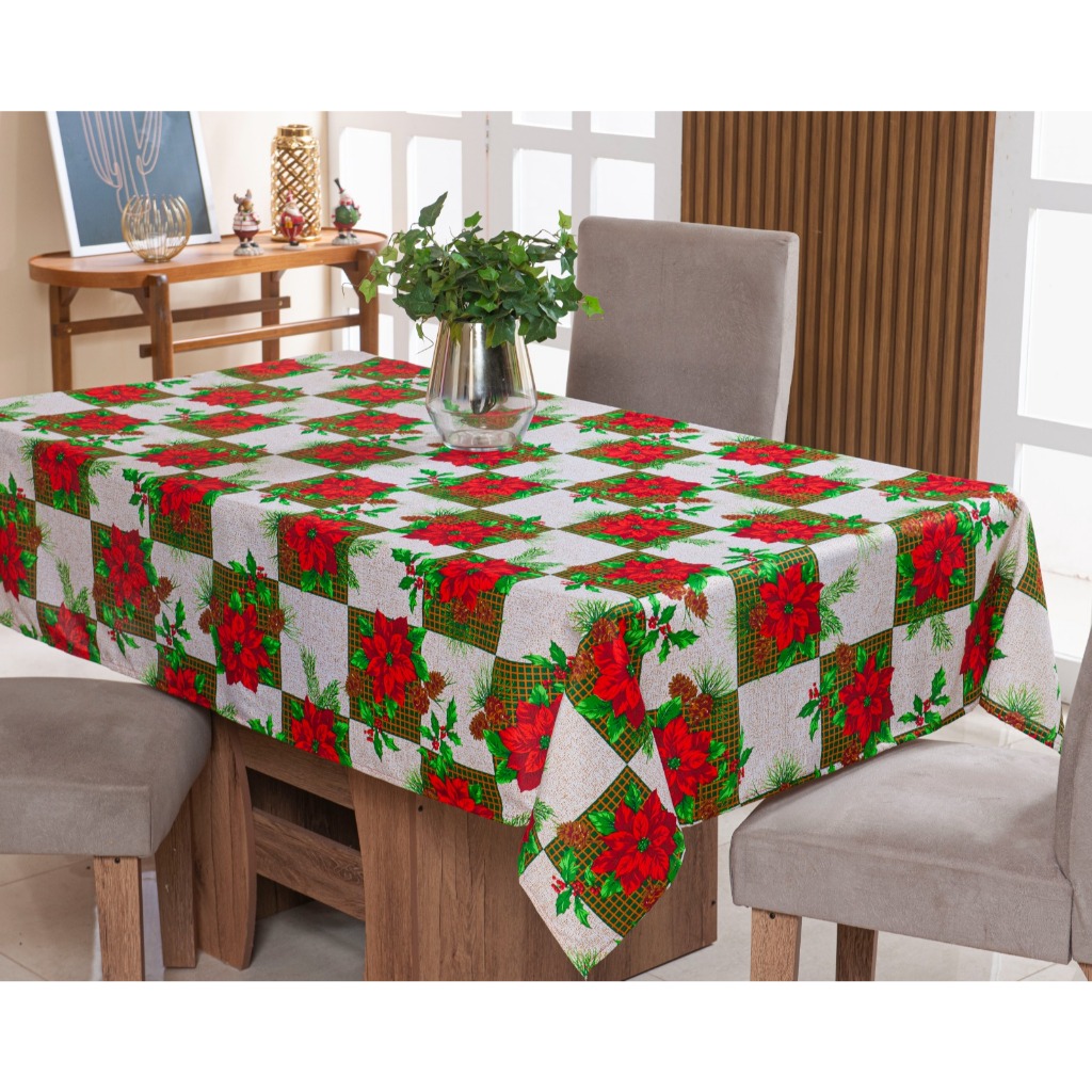 Toalha de Mesa Natalina 8 Lugares 2,50m x 1,40m Oxford Estampado - NATAL 2025