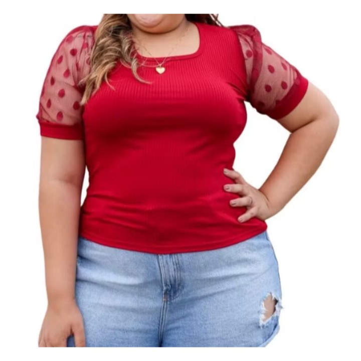 kit 5 Blusa Feminina Plus Size Manga Poá