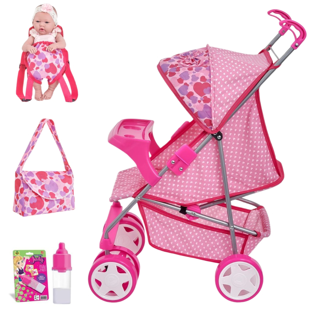 Carrinho de Boneca Reborn Milano Alive Menina Shin Xikitinha com bolsa