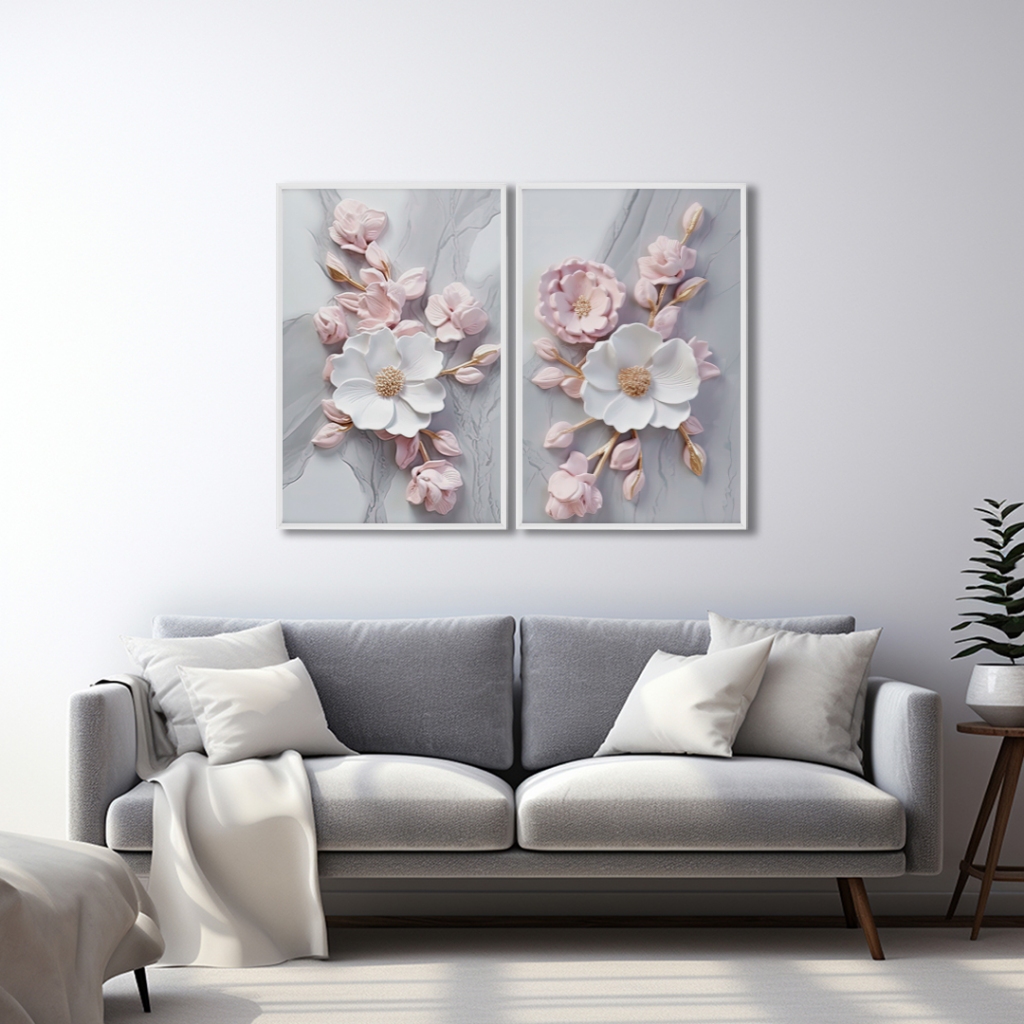 Quadro Decorativo Harmonia Floral em Dueto Com Moldura 50x75 Ou 60x90 em Oferta na Shopee
