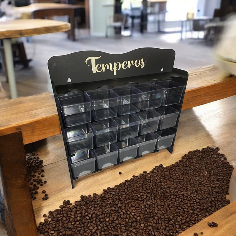 Porta Temperos Condimentos Com 8 e 15 Caixinhas de Acrilico Lindo Moderno Organização Cozinha em Oferta na Shopee