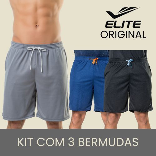 Kit 3 Bermudas Masculino Adulto Academia Short Plus Size com Bolso e Cordão Elite Presente...