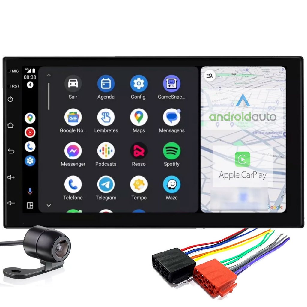 Central Multimídia Som De Carro Universal MP5 Bluetooth USB/AUX Carplay Android e IOS Tela 7 + Câmera de Ré