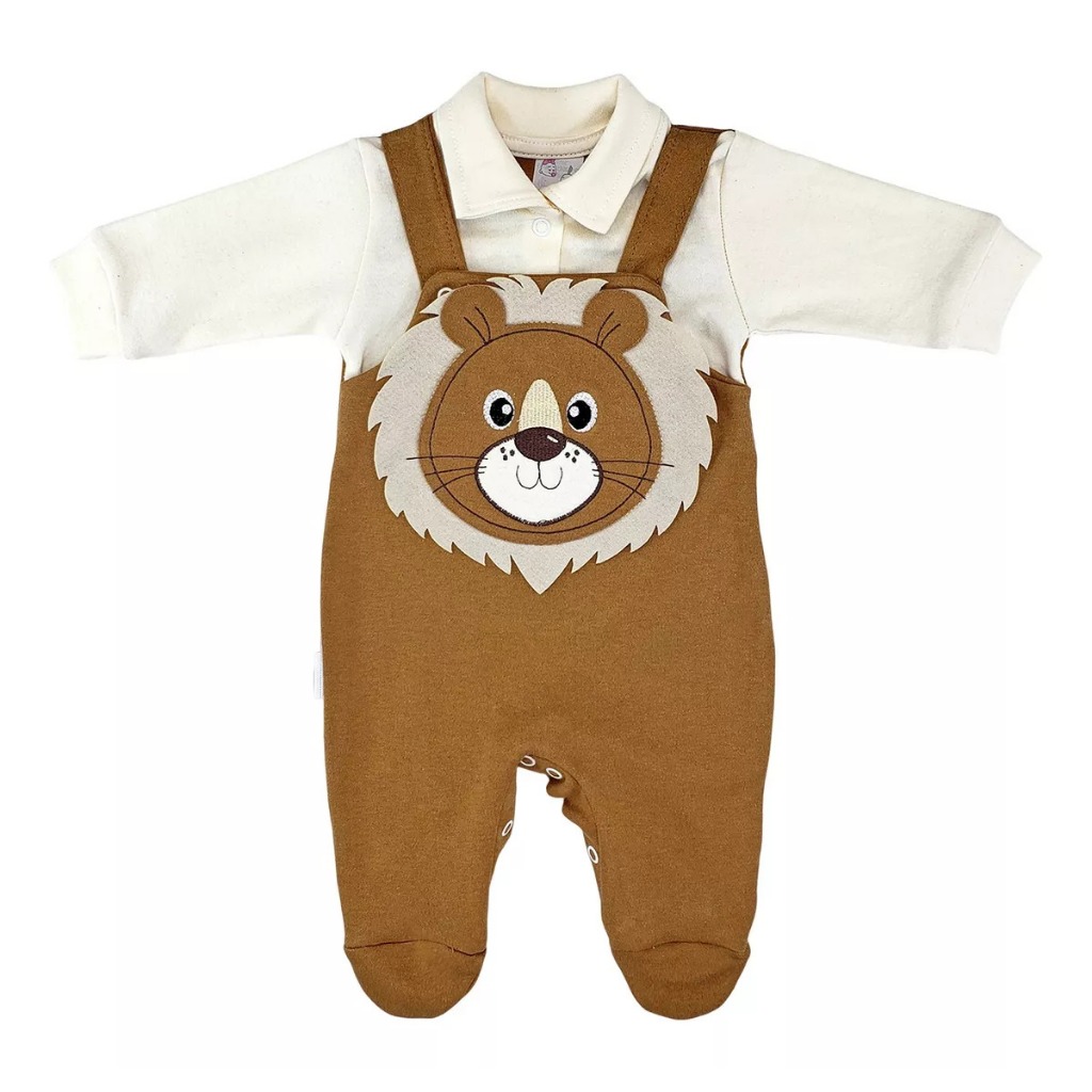 Macacão Bebê Jardineira Suedine Bordado Leão Menino Verão em Oferta na Shopee