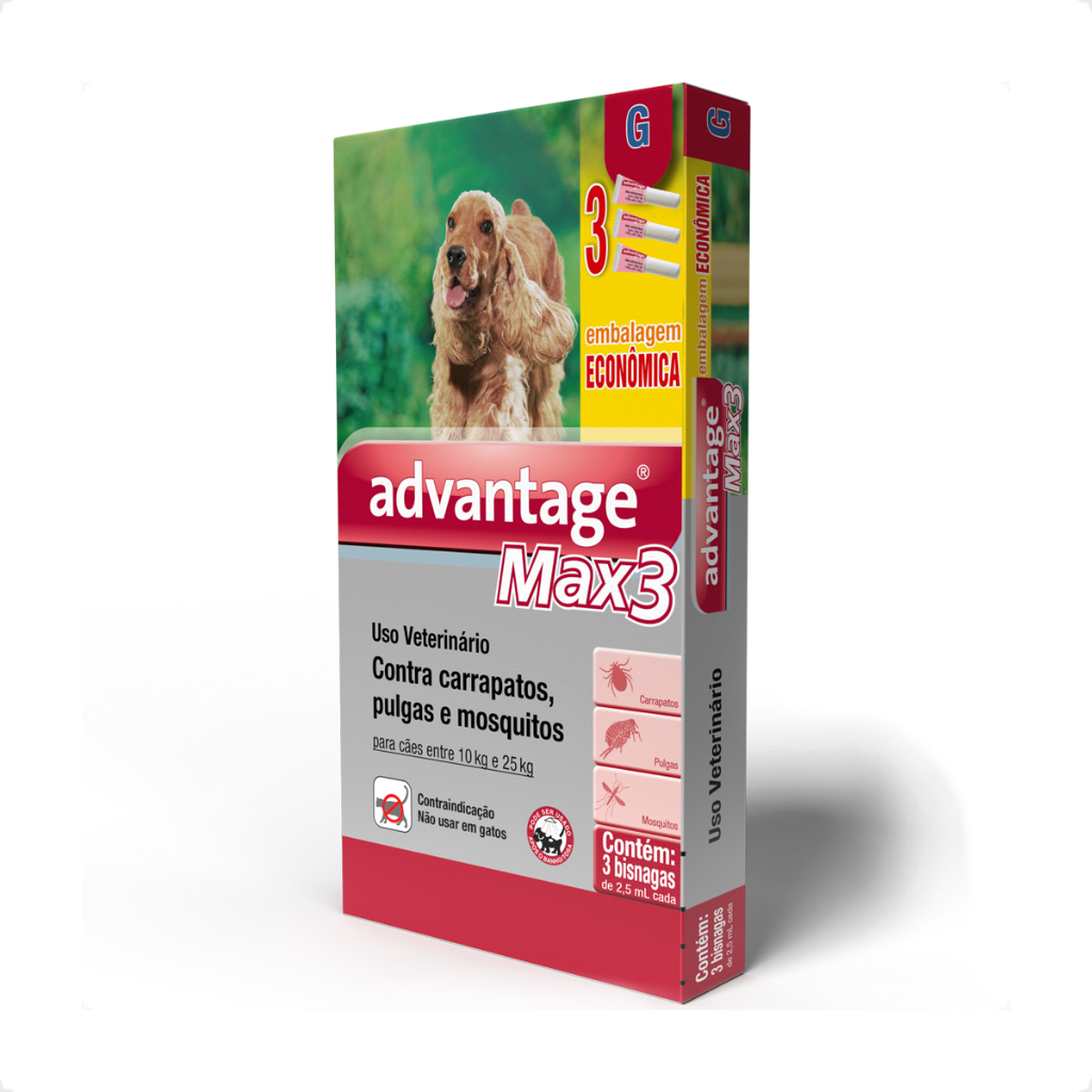 Advantage MAX3 2,5 mL Elanco para Cães de 10 a 25 Kg - 3 Bisnagas em Oferta na Shopee